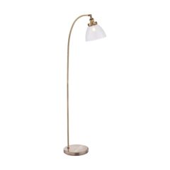 Endon Hansen Task Floor Lamp In Antique Brass Plate And Clear Glass