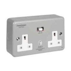 PowerBreaker Twin Passive RCD Double Socket 30mA Metal