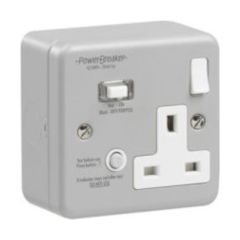 Powerbreaker RCD Single Switched Socket 10mA Metal
