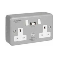 Powerbreaker RCD Twin Switched Socket Passive 30mA Metal