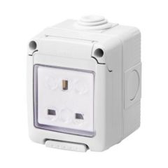 Gewiss Combi Enclosure W/P British Std Socket Outlet 2P+E c/w System Device 13A Grey
