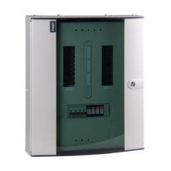 Hager JK104BGSPD 4 Way 125A TPN Distribution Board Glazed Door c/w 4P SD Incomer & Type 2 SPD 
