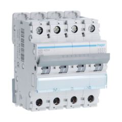 Hager NBN425A 25A 10kA/15kA 4 Pole B Curve 4 Module MCB