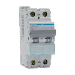 Hager NDN220A 20A 10kA/15kA 2 Pole D Curve 2 Module MCB