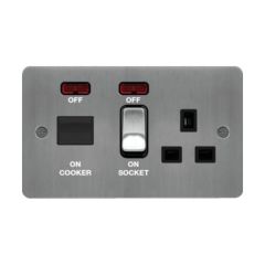 Hager WFCC50NBSB Sollysta Cooker Control Unit DP c/w 13A Switched Socket & LED Black Insert 45A Brushed Steel