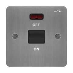 Hager WFDP50NBSB Sollysta Control Switch 1 Gang DP c/w LED Indicator Black Insert 50A Brushed Steel