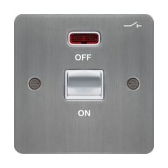 Hager WFDP50NBSW Sollysta Control Switch 1 Gang DP c/w LED Indicator White Insert 50A Brushed Steel