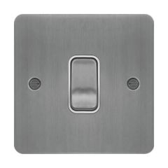 Hager WFDP84BSW Sollysta Control Switch 1 Gang DP c/w White Insert 20A Brushed Steel