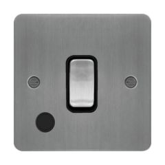 Hager WFDP84FOBSB Sollysta Control Switch 1 Gang DP c/w Flex Outlet Black Insert 20A Brushed Steel