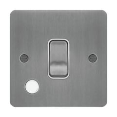 Hager WFDP84FOBSW Sollysta Control Switch 1 Gang DP c/w Flex Outlet White Insert 20A Brushed Steel