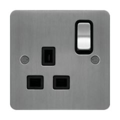 Hager WFSS81BSB Sollysta Socket 1 Gang DP Switched c/w Black Insert 13A Brushed Steel