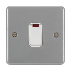 Hager WPDP50NB Sollysta Control Switch 1 Gang DP c/w LED Indicator Backbox w/o Knockouts 50A Grey Metalclad