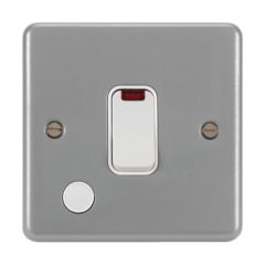 Hager WPDP84FONB Sollysta Control Switch 1 Gang DP c/w Flex Outlet & LED Backbox w/o Knockouts 20A Grey Metalclad
