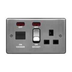 Hager WRCC50NBSB Sollysta Cooker Control Unit DP c/w 13A Switched Socket & LED Black Insert 45A Brushed Steel