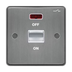 Hager WRDP50NBSW Sollysta Control Switch 1 Gang DP c/w LED Indicator White Insert 50A Brushed Steel