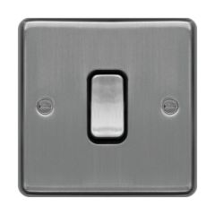 Hager WRDP84BSB Sollysta Control Switch 1 Gang DP c/w Black Insert 20A Brushed Steel