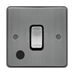Hager WRDP84FOBSB Sollysta Control Switch 1 Gang DP c/w Flex Outlet Black Insert 20A Brushed Steel