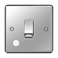 Hager WRDP84FOPSW Sollysta Control Switch 1 Gang DP c/w Flex Outlet White Insert 20A Polished Steel