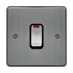 Hager WRDP84NBSB Sollysta Control Switch 1 Gang DP c/w LED Indicator Black Insert 20A Brushed Steel