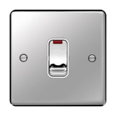 Hager WRDP84NPSW Sollysta Control Switch 1 Gang DP c/w LED Indicator White Insert 20A Polished Steel