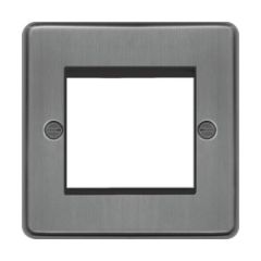 Hager WRP2EUBSB Sollysta Grid Plate 1 Gang 2 Module Euro c/w Black Insert Brushed Steel