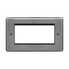 Hager WRP4EUBSB Sollysta Grid Plate 2 Gang 4 Module Euro c/w Black Insert Brushed Steel