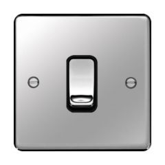 Hager WRPS12PSB Sollysta Plate Switch 1 Gang 2 Way c/w Black Insert 10AX Polished Steel