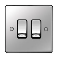 Hager WRPS22PSB Sollysta Plate Switch 2 Gang Way c/w Black Insert 10AX Polished Steel