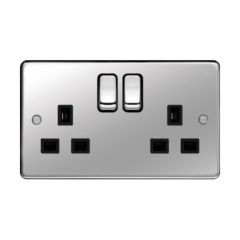 Hager WRSS82PSB Sollysta Socket 2 Gang DP Switched Dual Earth c/w Black Insert 13A Polished Steel