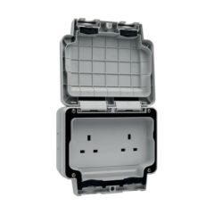 Hager WXPS82 Sollysta 2 Gang 13A DP Unswitched Socket Outlet IP66 Grey