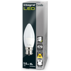 Integral ILCANDB22DC025 LED B22 Dimmable Lamp Candle Shape 280Deg 2700K 6.2W 470lm Frosted