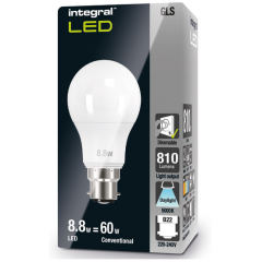 Integral ILGLSB22DF102 Gls Bulb B22 806Lm 7W 5000K Dimmable 240 Beam Frosted Integral