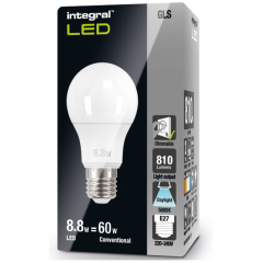 Integral ILGLSE27DF101 Gls Bulb E27 806Lm 7W 5000K Dimmable 240 Beam Frosted Integral