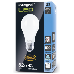 Integral ILGLSE27NF064 Classic Filament Gls Bulb E27 500Lm 5.2W 5000K Non-Dimm 300 Beam Frosted Integral