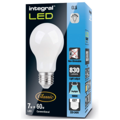 Integral ILGLSE27NF099 Classic Filament Gls E27 830Lm 7W 5000K Non-Dimm 300 Beam Frosted Integral