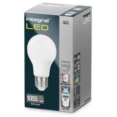 Integral ILGLSE27NF114 Gls Bulb E27 1055Lm 8W 5000K Non-Dimm 240 Beam Frosted Integral