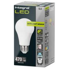 Integral ILGLSE27SF119 Gls Bulb With Dusk To Dawn Dual Sensor E27 470Lm 4.8W 5000K Non-Dimm 240 Beam Frosted Integral