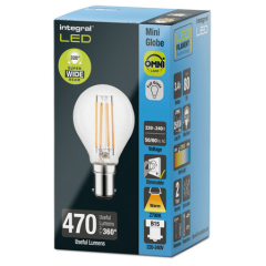 Integral ILGOLFB15DC063 Omni Filament Golf Ball Bulb B15 470Lm 3.4W 2700K Dimmable 330 Beam Clear Full Glass