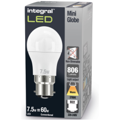 Integral ILGOLFB22NC041 Golf Ball Bulb B22 806Lm 6.5W 2700K Non-Dimm 240 Beam Frosted Integral
