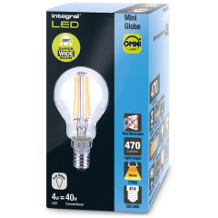 Integral ILGOLFE14NC028 Omni Filament Golf Ball Bulb E14 470Lm 3.4W 2700K Non-Dimm 330 Beam Clear Full Glass Integral