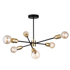Firstlight 3702BK Trident Semi Flush 6xE27 Ceiling Light 40W 705x420mm Black/Brushed Brass