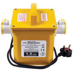 Niglon PST15 Portable Site IP44 Transformer c/w 2m Lead & 13A Plug GRP Case 1.5kVA 750VA 2x16A 110V