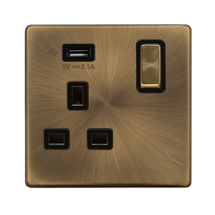 Definity SFAB571UBK 13A 1 Gang Switched Socket Outlet With Single 2.1A USB Outlet
