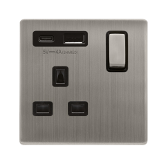 Definity SFSS585BK 13A 1 Gang Switched Socket Outlet With Type A & C USB (4A) Outlets