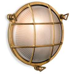 Firstlight 3434BR Nautic Round E27 Flush c/w Frosted Bulkhead Glass IP64 42W 190mm Solid Brass