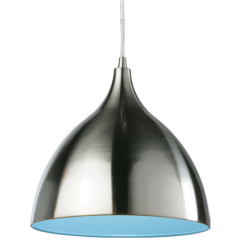 Firstlight 5744BSBL Cafe Blue Shade E27 Pendant 60W Brushed Steel