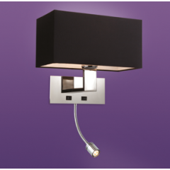 Firstlight 8608BK Prince 2 Light Switched E27 & White Wall LED c/w Black Shade 40W 1W 470x165x275mm Polished Stainless Steel