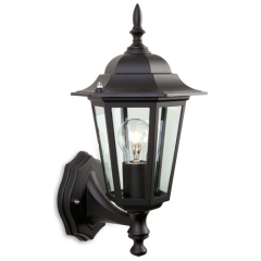 Firstlight E100BK Wall Uplight 6 Panel E27 IP43 Lantern 60W Black Cast Aluminium