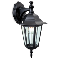 Firstlight E101BK Wall Downlight 6 Panel E27 IP43 Lantern 60W Black Cast Aluminium