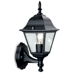 Firstlight E200BK Wall Uplight 4 Panel E27 IP43 Lantern 60W Black Cast Aluminium